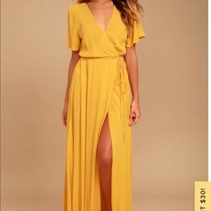 Golden yellow wrap maxi dress